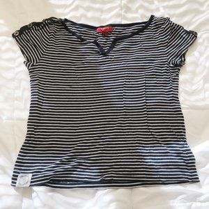 Chaps Denim White and Dark Navy Striped T-Shirt